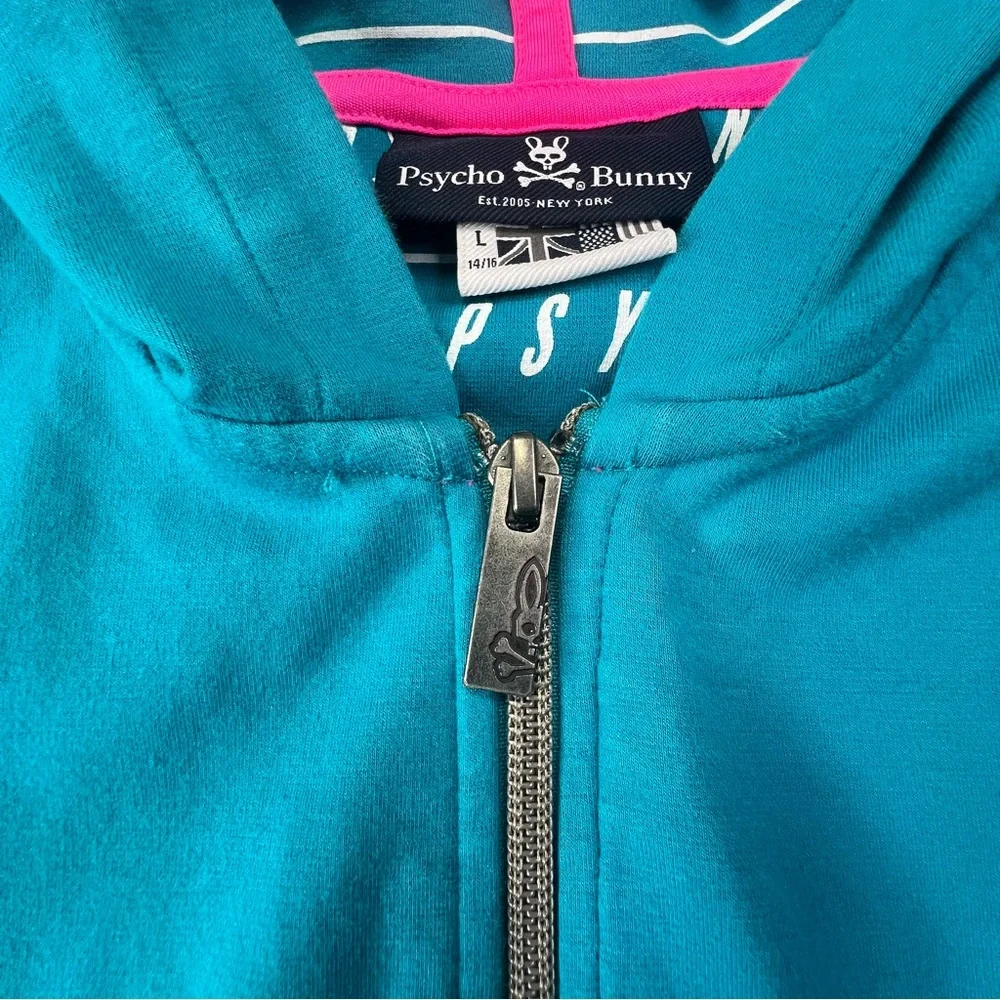 Psycho Bunny Big Kid Logo Patch Zip-Up Hoodie Unisex Boys Girls Youth L 14/16